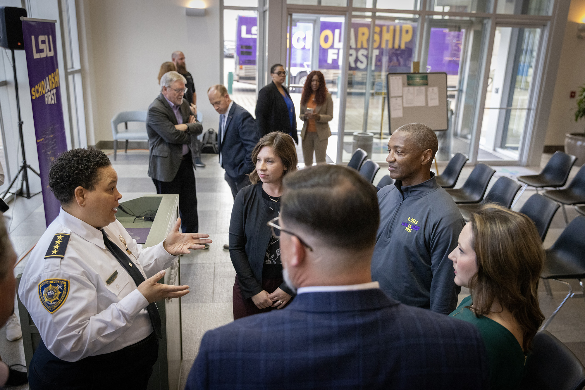 President Tate talks with port officials