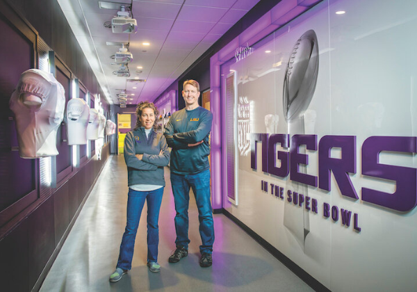 Shelley Mullinex and Neil Johannsen in LSU football operations center