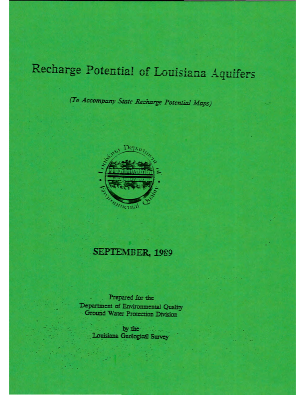 Recharge Potential of Louisiana Aquifers: A Supplement to the State Aquifer Recharge Map and Atlas Plates