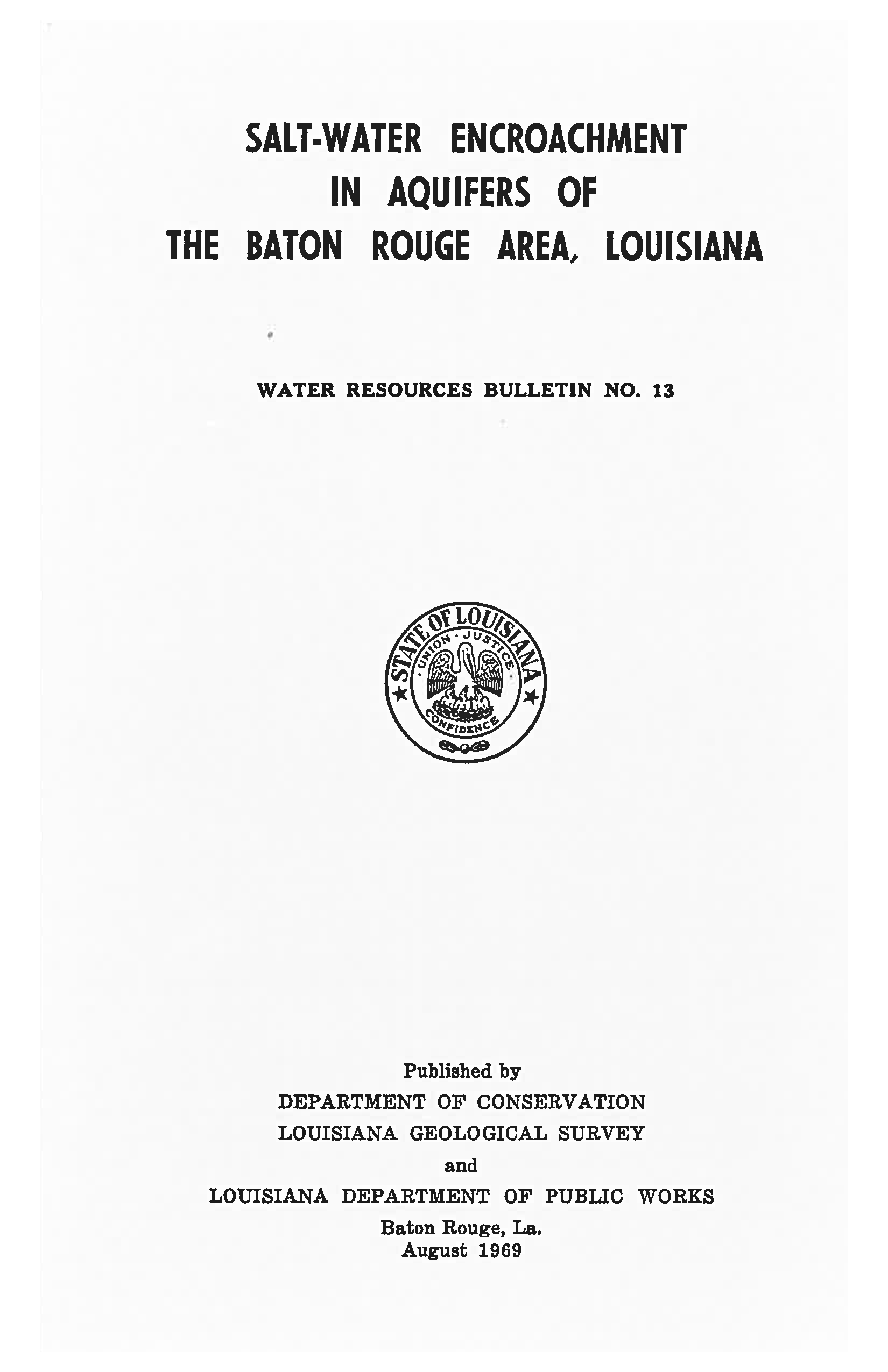 Salt-Water Encroachment in Aquifers of the Baton Rouge Area, Louisiana.