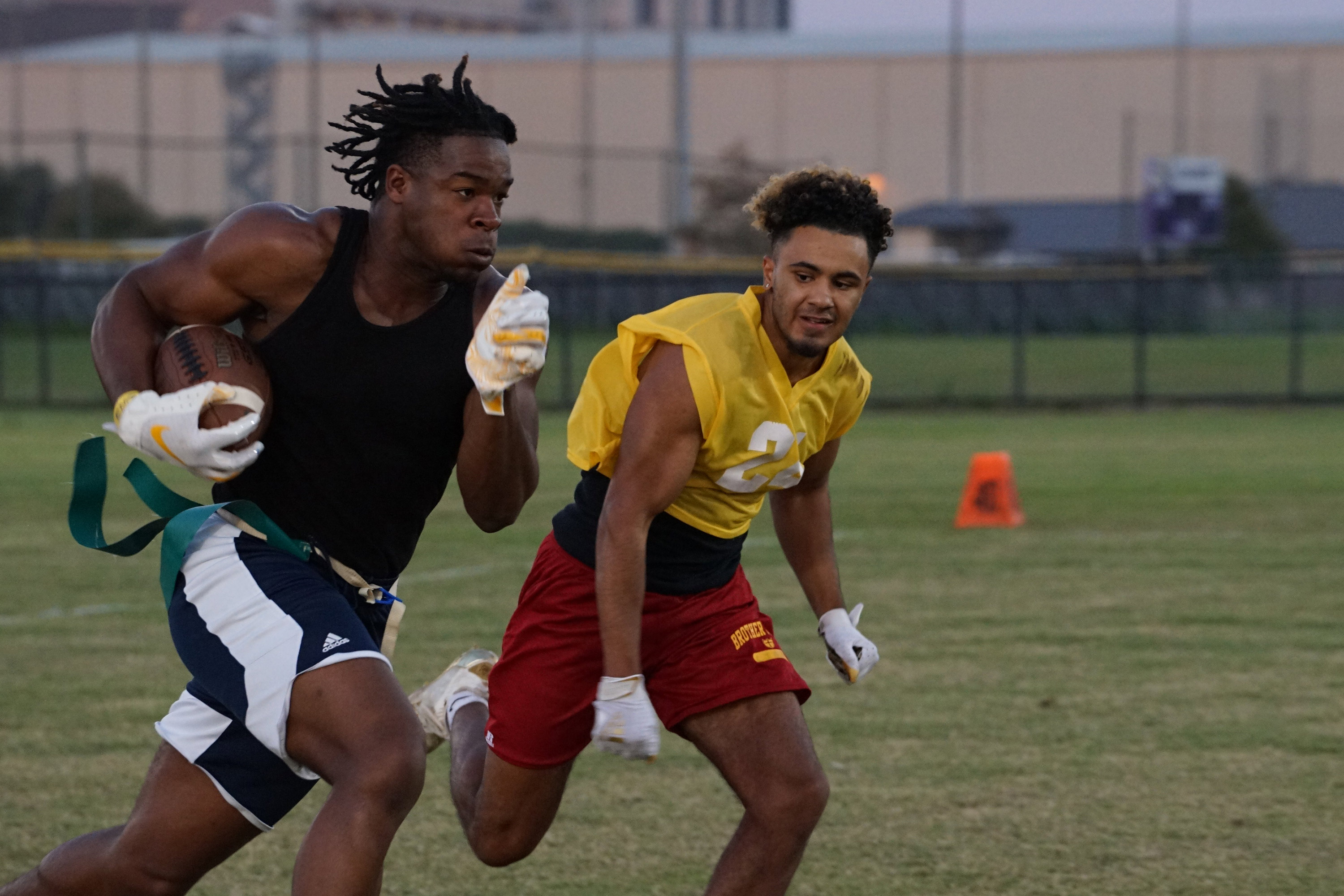 two flag football players